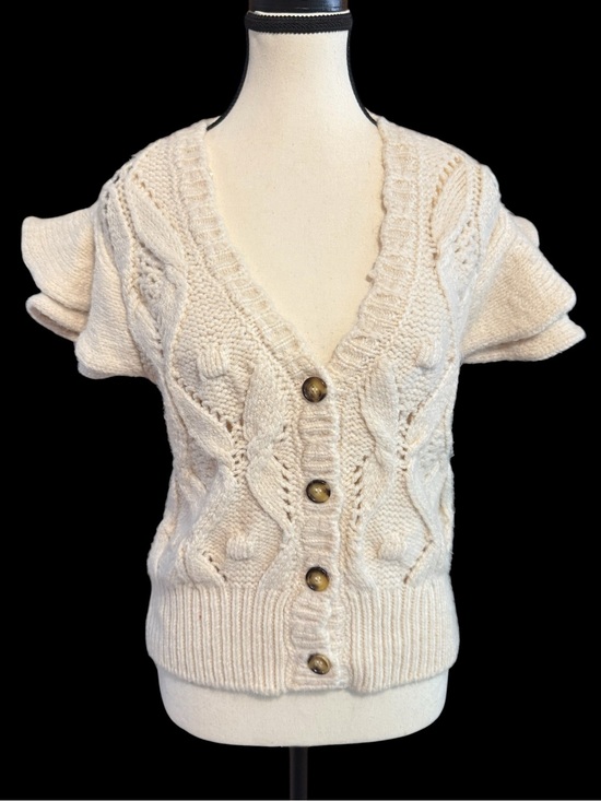 Zara Sweaters - Zara Cream Cable-Knit Short Sleeve Button Cardigan Sweater small